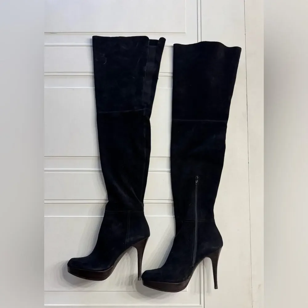Stuart Weitzman Black Over The Knee Thigh High Suede Leather Boots Size 8